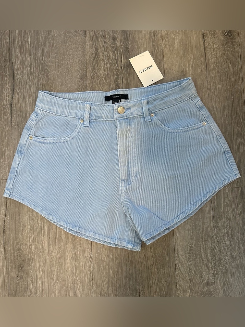 Forever 21 Light Blue Denim High-Waist Jean Shorts inseam 3”